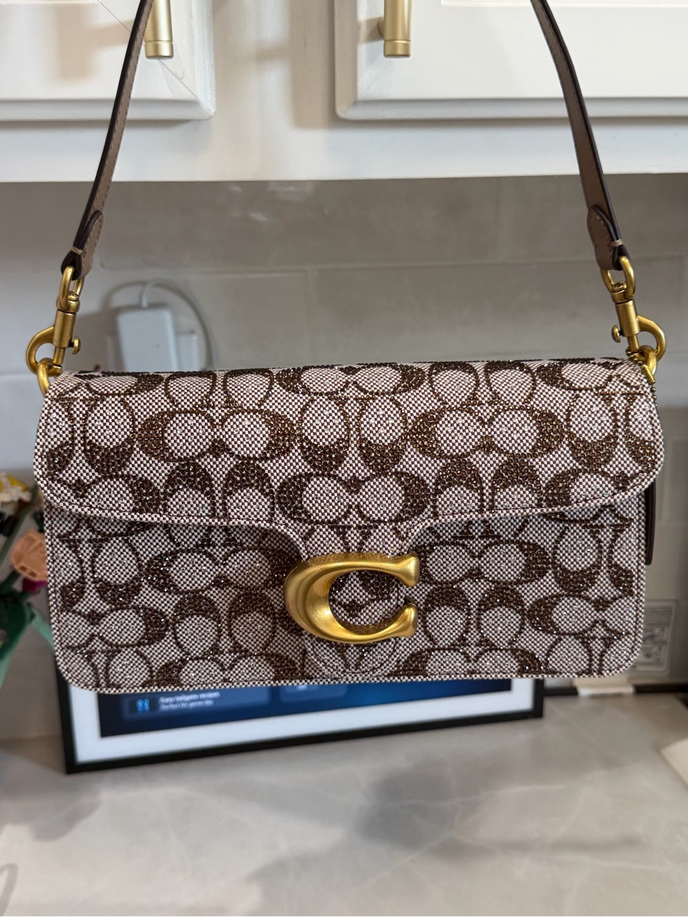 Coach Crystal Tabby Shoulder Bag Signature Jacquard